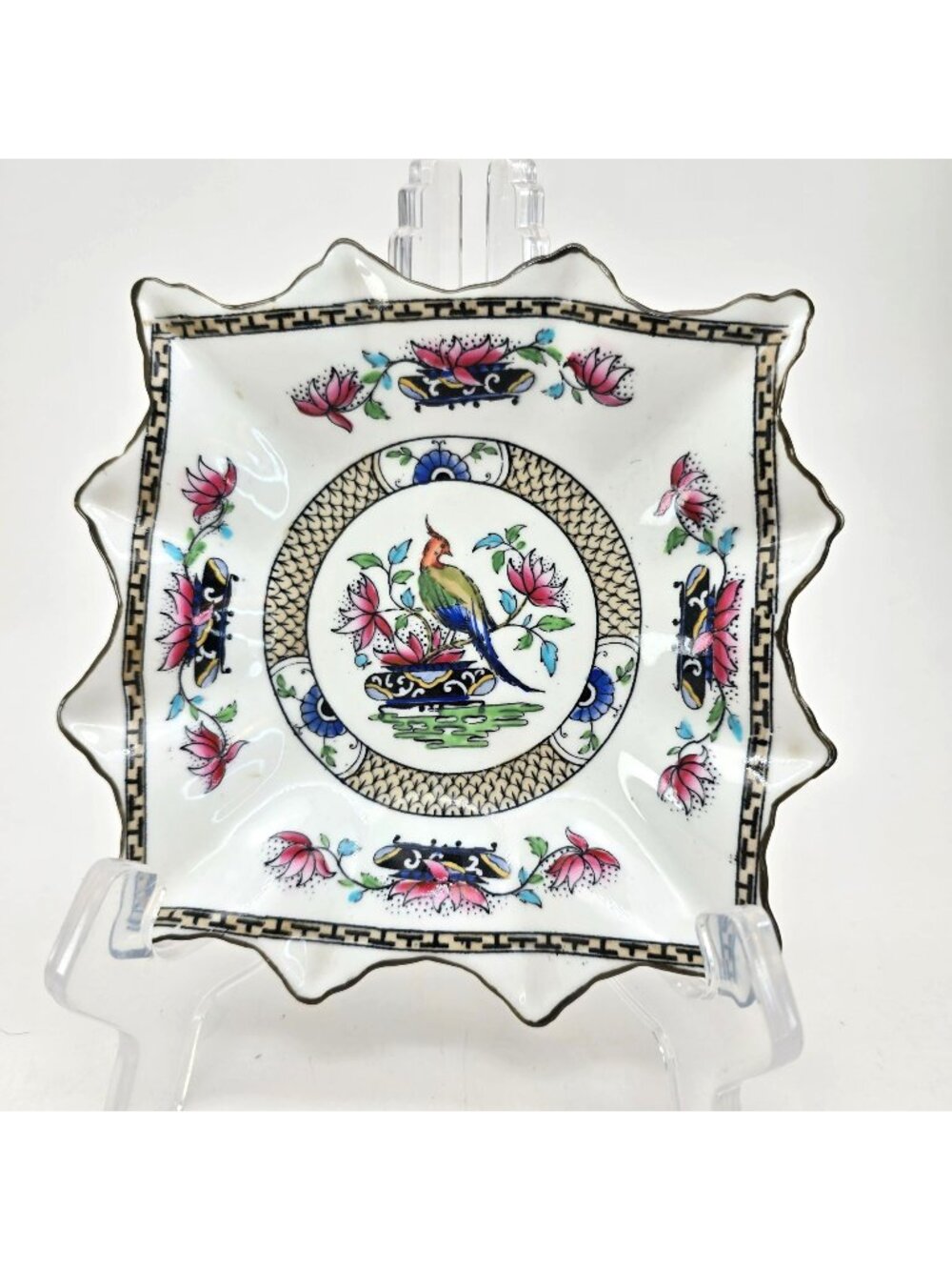 Royal Buxton Bone China Square Dish With Pheasant Bird & Floral Design jj3694